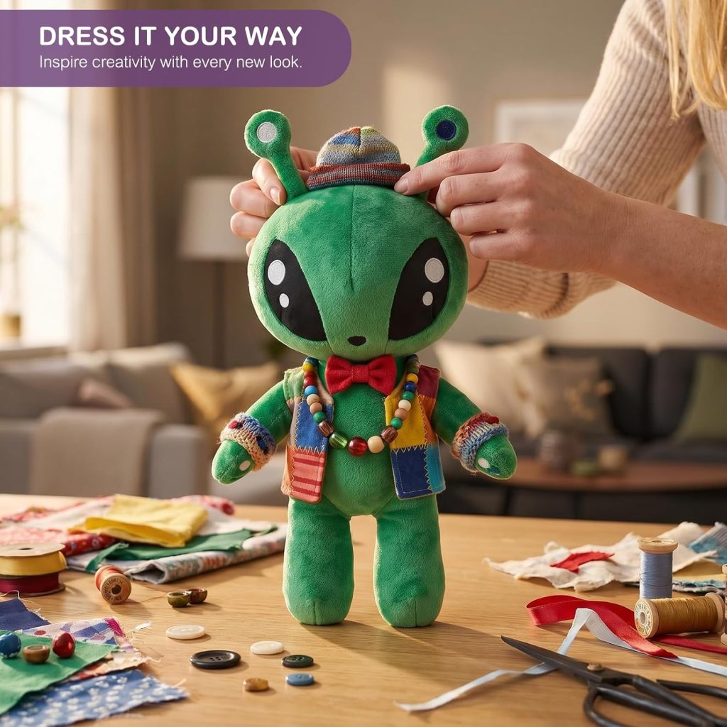 OSOCU 13.5in Adorable Green Alien Plush Toy | Ultra-Soft Stuffed Figure | Great for Home & Room Decoration | Ideal Birthday/Halloween for All Genders | a Must-Have for Sci-Fi Lovers