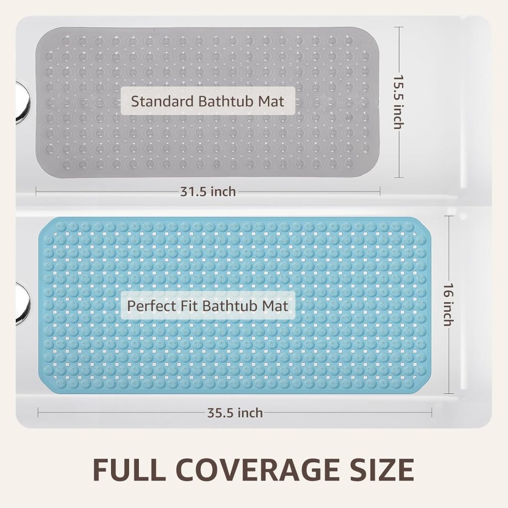 OTHWAY Bath Tub Shower Mat Non Slip, Bathtub Floor Liner Mats for Inside Shower Bathroom, Suction Cups and Drain Holes for Feet Scrubbing, Machine Washable, Soft on Feet, 35×16 Inch, Blue