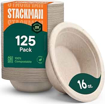 Paper Bowls, 100% Compostable Disposable Soup Bowl (125-Pack) – PFAS-Free – BPI Certified – (16 oz) Heavy Duty, Eco-Friendly, Biodegradable Bagasse Hot Food Plates and Bowls – Natural Brown