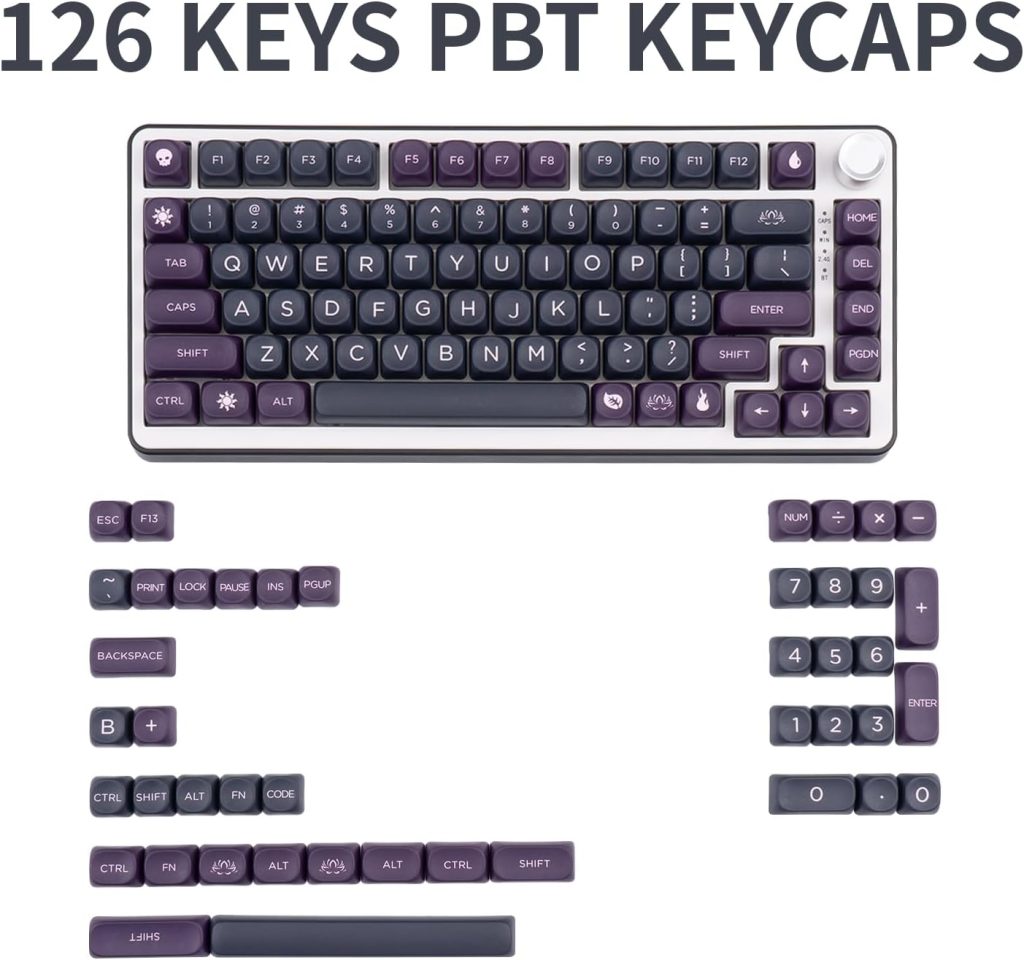 PBT Black Purple Keycaps, Minimalist Style Custom Keyboard Keycaps