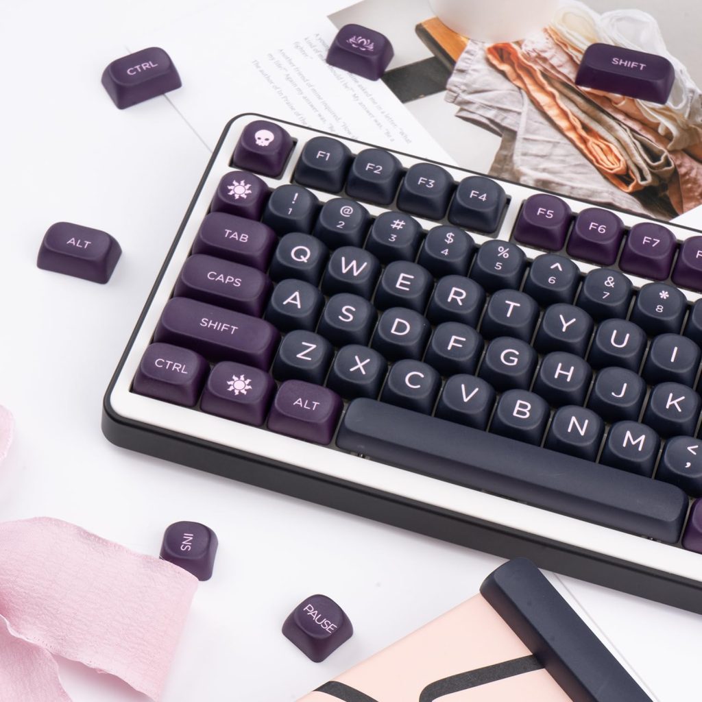 PBT Black Purple Keycaps, Minimalist Style Custom Keyboard Keycaps
