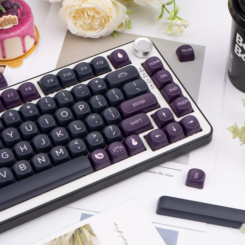 PBT Black Purple Keycaps, Minimalist Style Custom Keyboard Keycaps