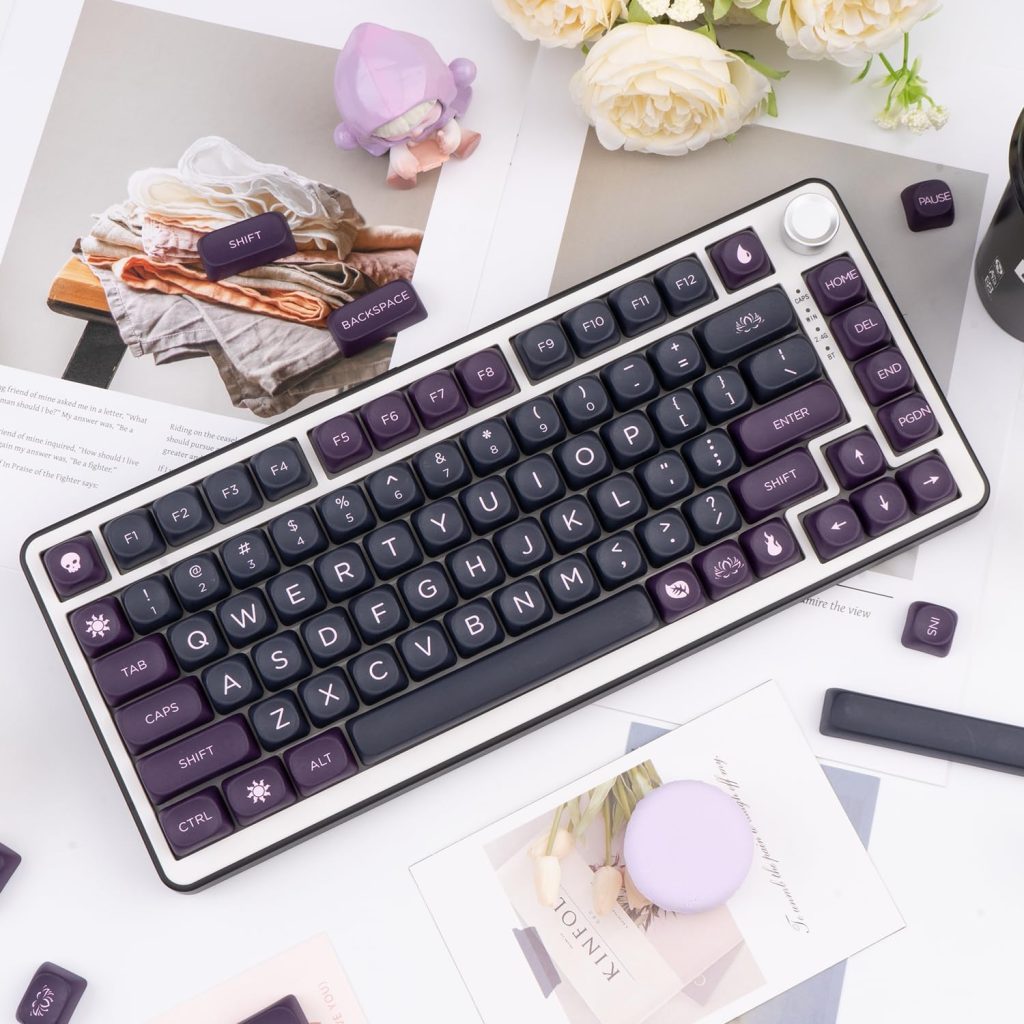 PBT Black Purple Keycaps, Minimalist Style Custom Keyboard Keycaps
