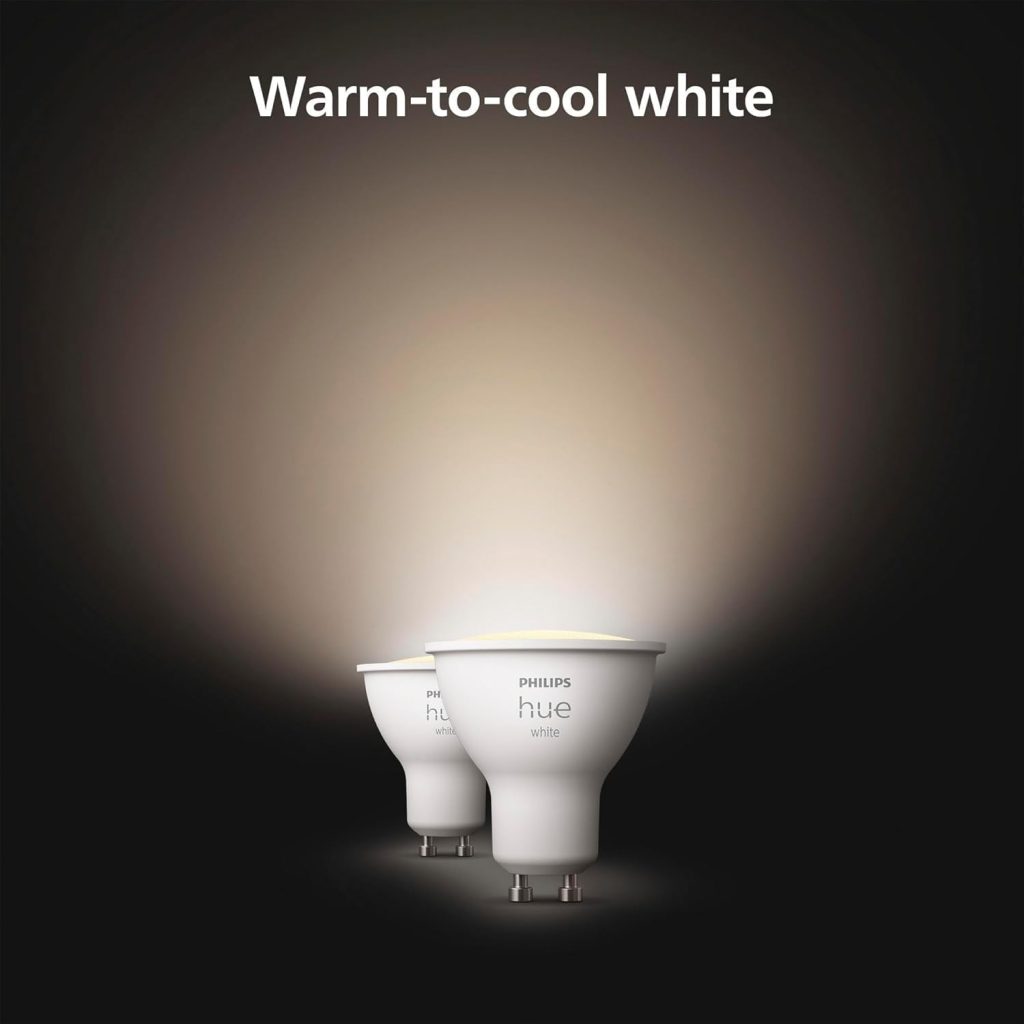 PHILIPS Hue Smart 60W GU10 LED Bulb, White Light, 2 Pack, 450LM, Indoor Light Bulbs, Control with Hue App, Compatible with Alexa, Google Assistant and Apple HomeKit