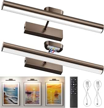 Picture Light for Wall, 4000mAh,13.8 Inch, 2 Pack, Brown