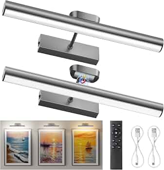 Picture Light for Wall, 4000mAh, 13.8 Inch, 2 Pack Grey