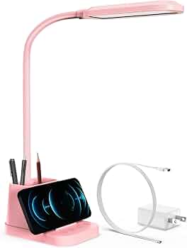 Pink Cute Desk Lamp with USB Charging Port for Kids Teen Girls Women