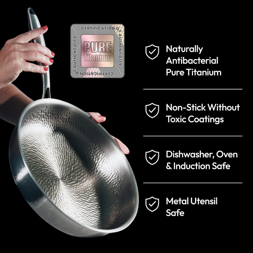 Plateful Titanium Pans For Cooking 12 Inch, No Coating Nonstick, with Lid