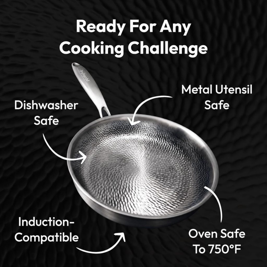 Plateful Titanium Pans For Cooking 12 Inch, No Coating Nonstick, with Lid