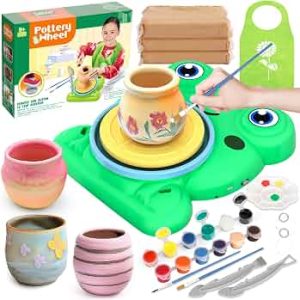 Pottery Wheel for Kids, Pottery Painting Craft Kit Sensory Toy Gift Girl 6+