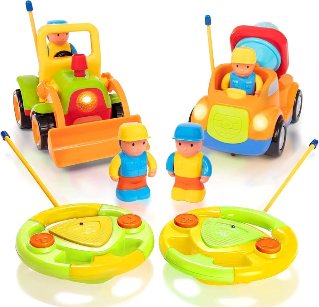 PREXTEX 2 Pack Remote Control Cars for 3-5 Year Old Boys – Truck and Tractor Toddler Toys with Easy Controllers – Sound and Light Play Features – Fun Birthday Gift Toy for Kids