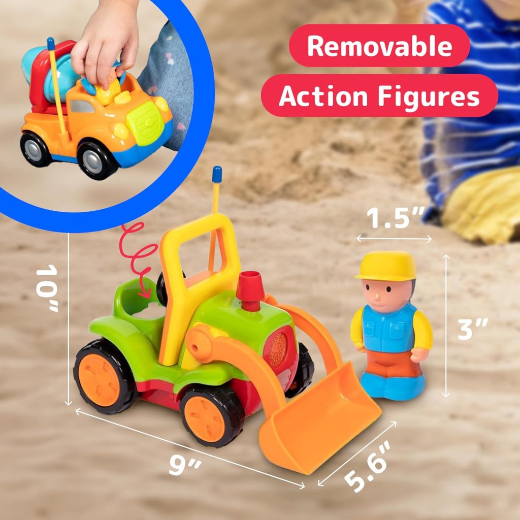 PREXTEX 2 Pack Remote Control Cars for 3-5 Year Old Boys – Truck and Tractor Toddler Toys with Easy Controllers – Sound and Light Play Features – Fun Birthday Gift Toy for Kids