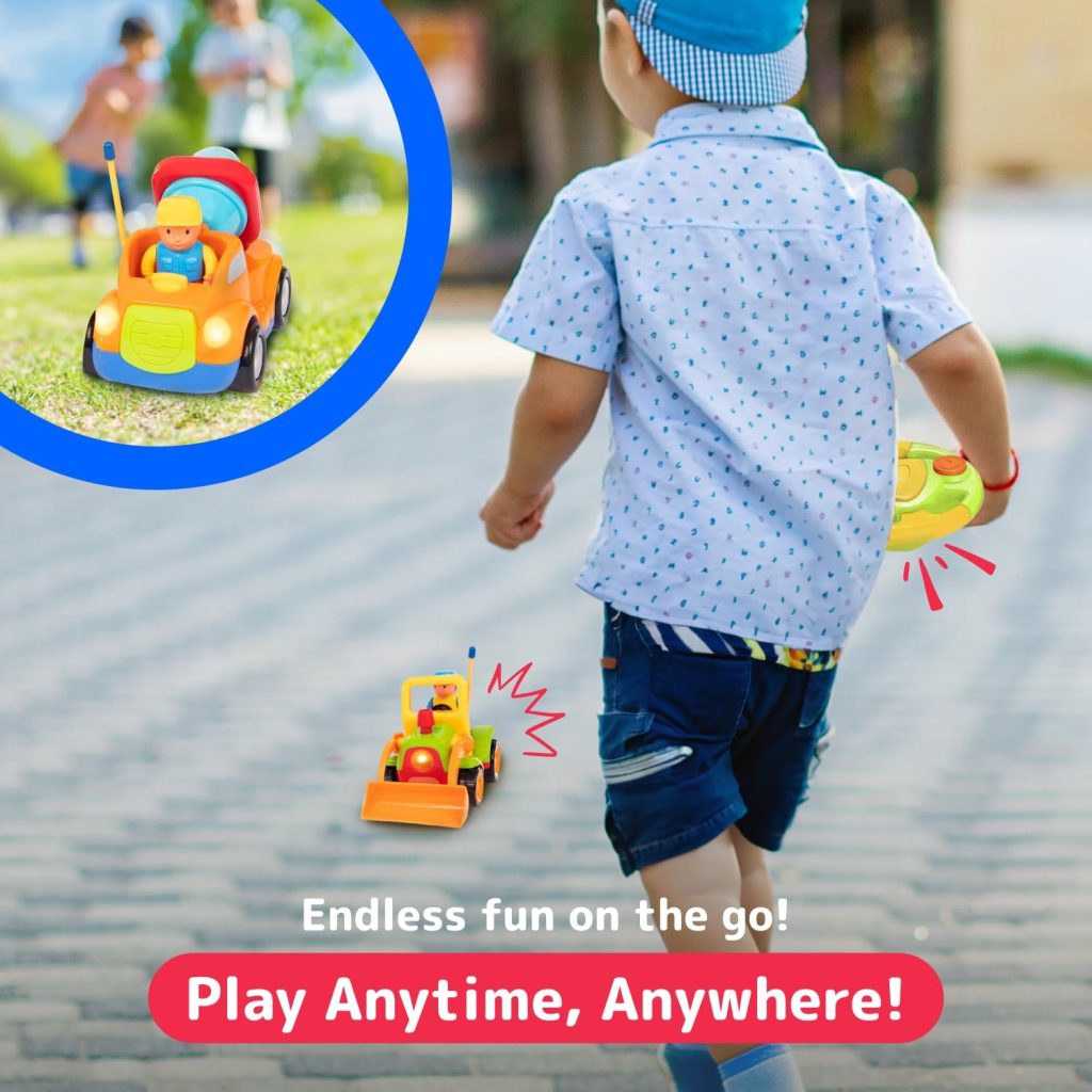 PREXTEX 2 Pack Remote Control Cars for 3-5 Year Old Boys – Truck and Tractor Toddler Toys with Easy Controllers – Sound and Light Play Features – Fun Birthday Gift Toy for Kids