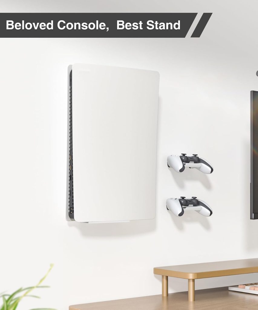 PS5 Wall Mount for PS5/PS5 Slim/Pro Digital Disc Edition, White