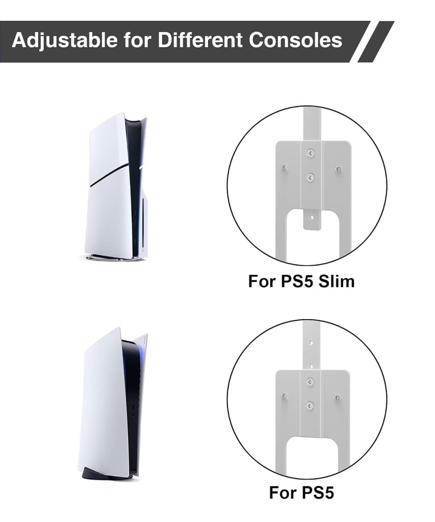 PS5 Wall Mount for PS5/PS5 Slim/Pro Digital Disc Edition, White