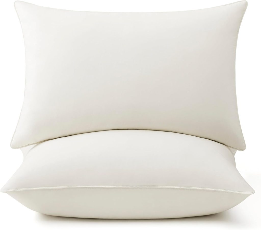 puredown® Goose Feather Down Pillows, 100% Organic Cotton Cover, Luxury Hotel Collection Bed Pillows for Sleeping Set of 2, Standard Size