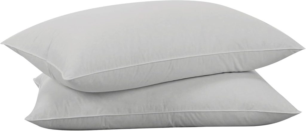 puredown® Goose Feathers Down Pillows – Standard Size Bed Sleeping Hotel Collection Pillows Set of 2 with 100% Cotton Cover, Grey