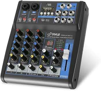 Pyle Professional Audio Mixer Sound Board Console System Interface 4 Channel Digital USB Bluetooth MP3 Computer Input 48V Phantom Power Stereo DJ Studio Streaming FX 16-Bit DSP Processor – PMXU43BT.5