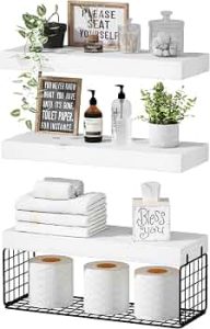 QEEIG Bathroom Shelves Over Toilet Wall (White and Black, Set of 3, 15.7″)