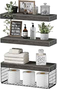 QEEIG Bathroom Shelves Over Toilet Wall Mounted (Grey, Set of 3, 15.7″)