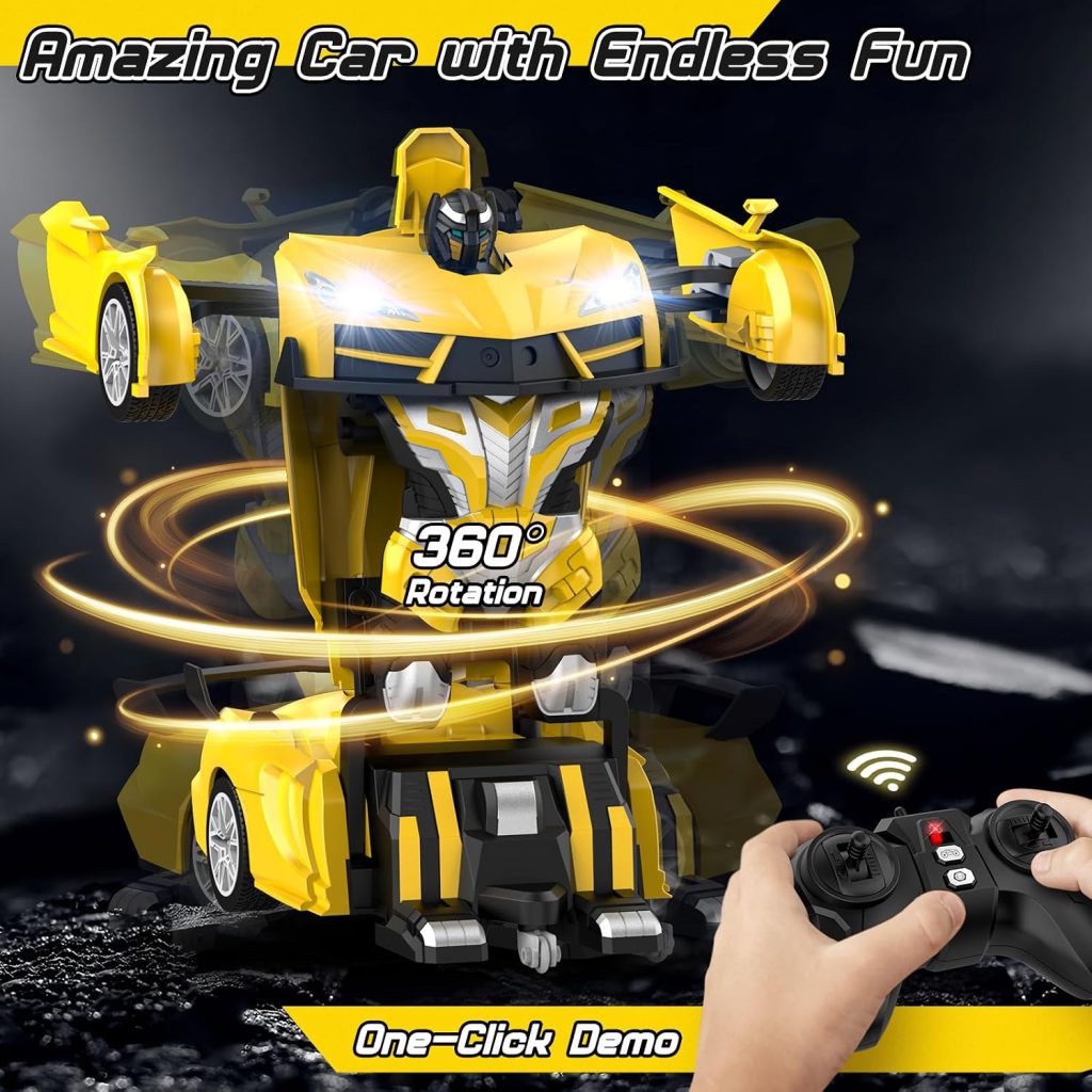 Qumcou 1:16 Transform Remote Control Car, Toys for Boys Age 3-8, Yellow