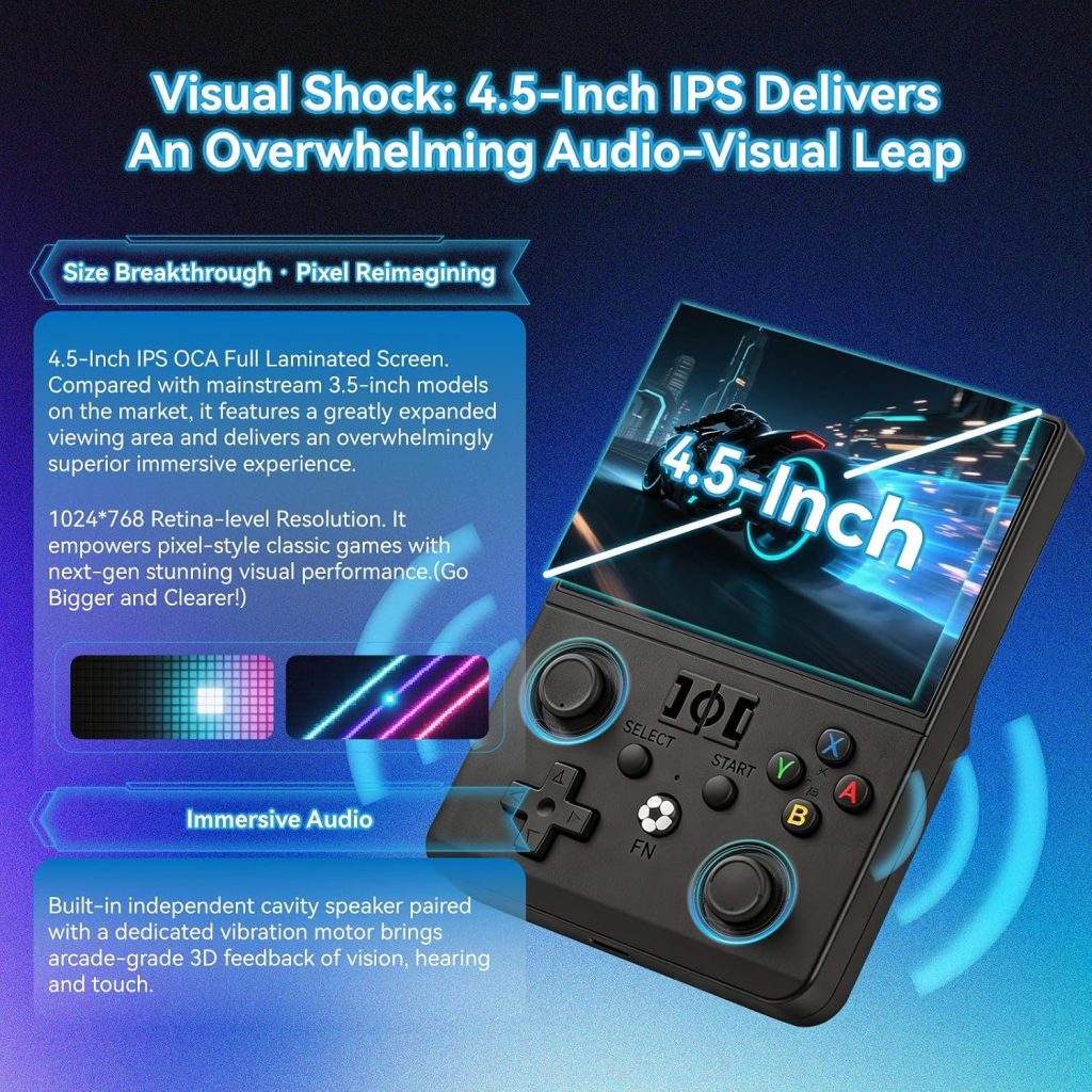 R36MAX 2 Retro Handheld Console, 4.5″ IPS HD Portable Gaming Emulator, Detachable Grip, 20000+ Classic Arcade Games, Open Source Linux & 4000mAh Battery (Black-128G)