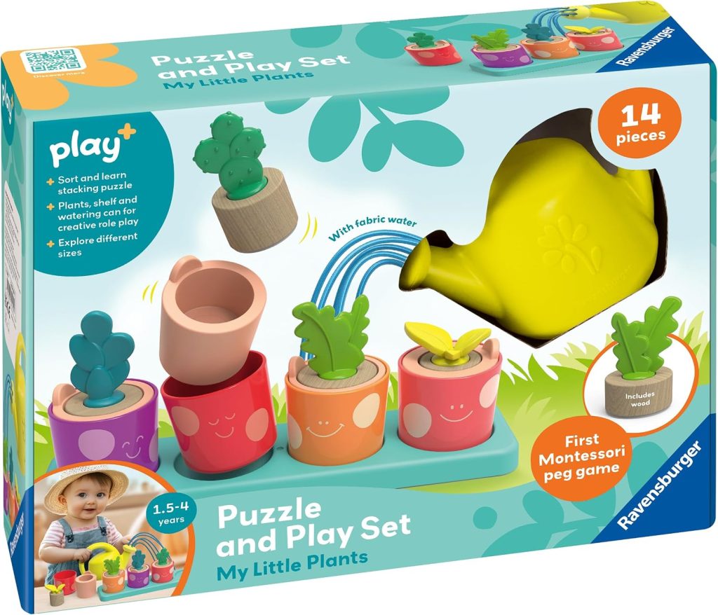 Ravensburger Play+ Puzzle and Play Set – My Little Plants – Wooden Sorting and Stacking Montessori Peg Game for Toddlers