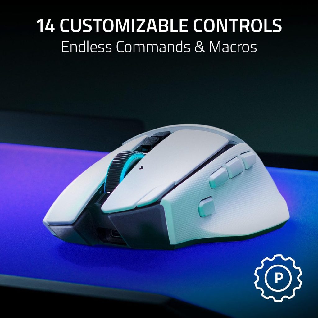 Razer Basilisk V4 Pro Wireless Gaming Mouse, 200 Hr Battery Life, White