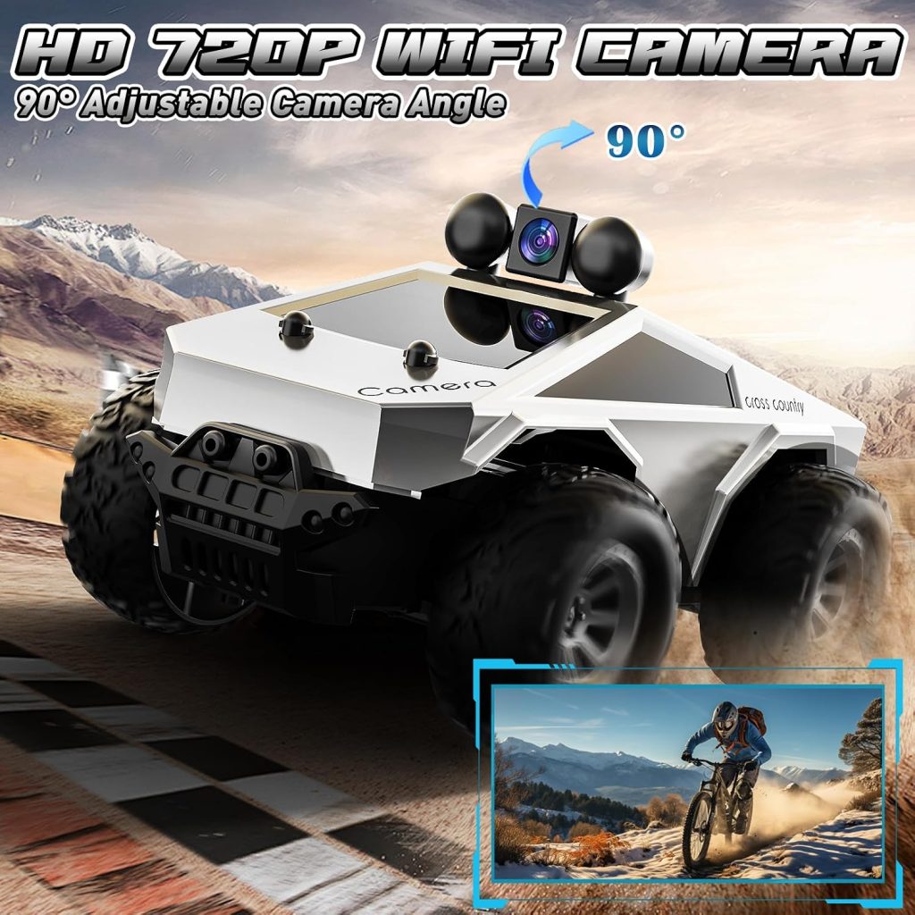 RC Cars with Camera Remote Control Truck with 720P HD FPV Camera, All-Terrain Remote Control Car with Body Light Rechargeable Battery, 1:28 RC Car Vehicle Toy Gifts for Adults Kids Boys Girls