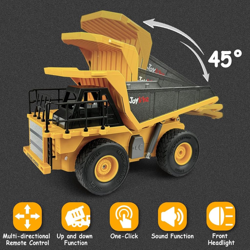 RC Excavator and Dump Truck Toy Set，2.4Ghz Metal Remote Control Construction Vehicle with Light&Sound, Best Christmas Toy for Boys 8+Year Old Kid