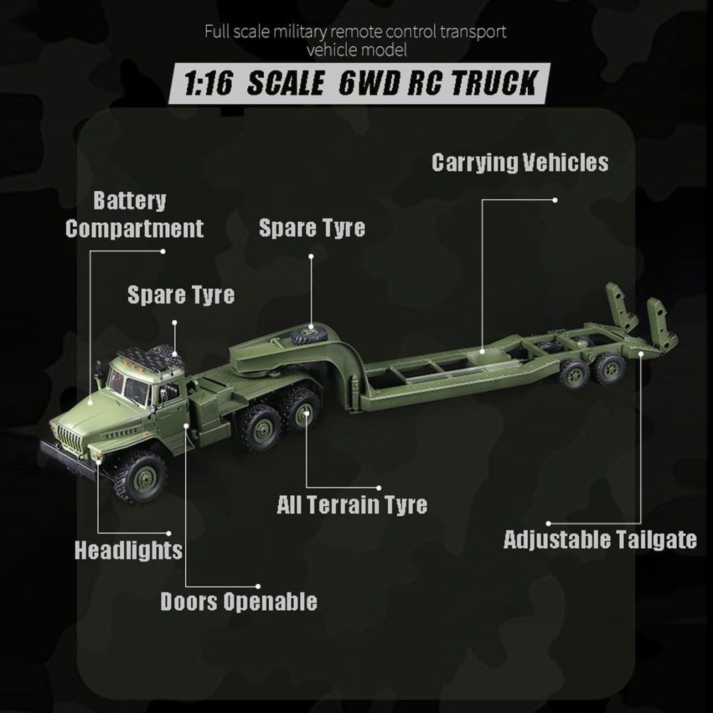 RC Semi Truck, 2.4Ghz 6WD Remote Control Army Truck Trailer, 41.3 Inch Large Size RC Car Toy, 1/16 Scale Tractor, Remote Control Electric Transport Vehicle Toy car for boy Gifts