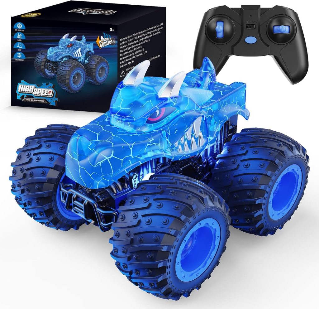 Remote Control Car, 2.4GHz Monster Trucks Toys with Light Spray, Birthday Gift for Kids 3 4 5 6 7 8, All Terrain RC Cars, Toys for Boys Girls 3+ Year Old