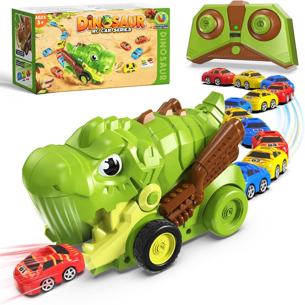Remote Control Car Carrier for Kids, RC Dinosaur Truck, Green