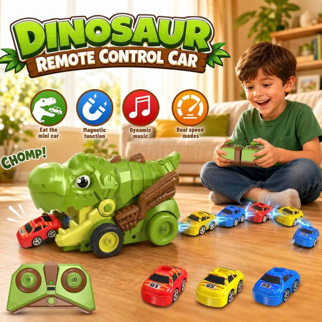 Remote Control Car Carrier for Kids, RC Dinosaur Truck, Green