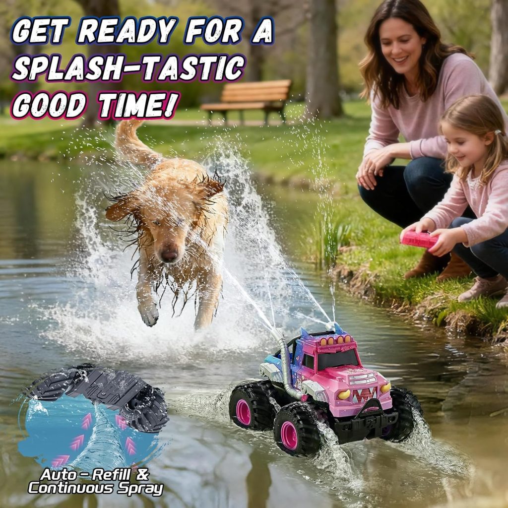 Remote Control Car for Girls, Waterproof Pink Monster Truck Toys