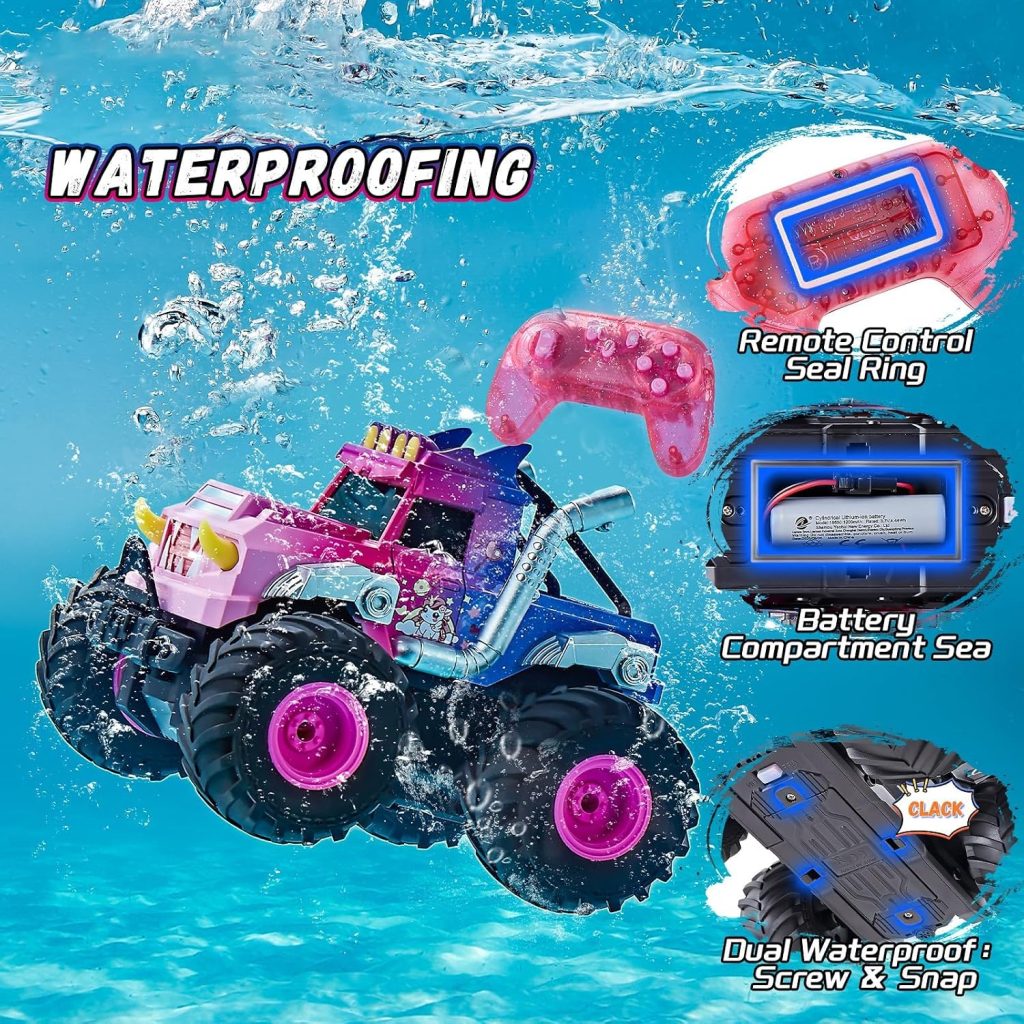 Remote Control Car for Girls, Waterproof Pink Monster Truck Toys