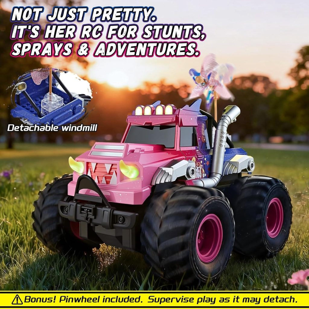 Remote Control Car for Girls, Waterproof Pink Monster Truck Toys