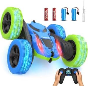 Remote Control Car for Kids, 360° Rotating Double-Sided RC Car with LED Headlights, 4WD 2.4GHz Electric Rechargeable Toy Vehicle for Boys and Girls, Perfect Birthday