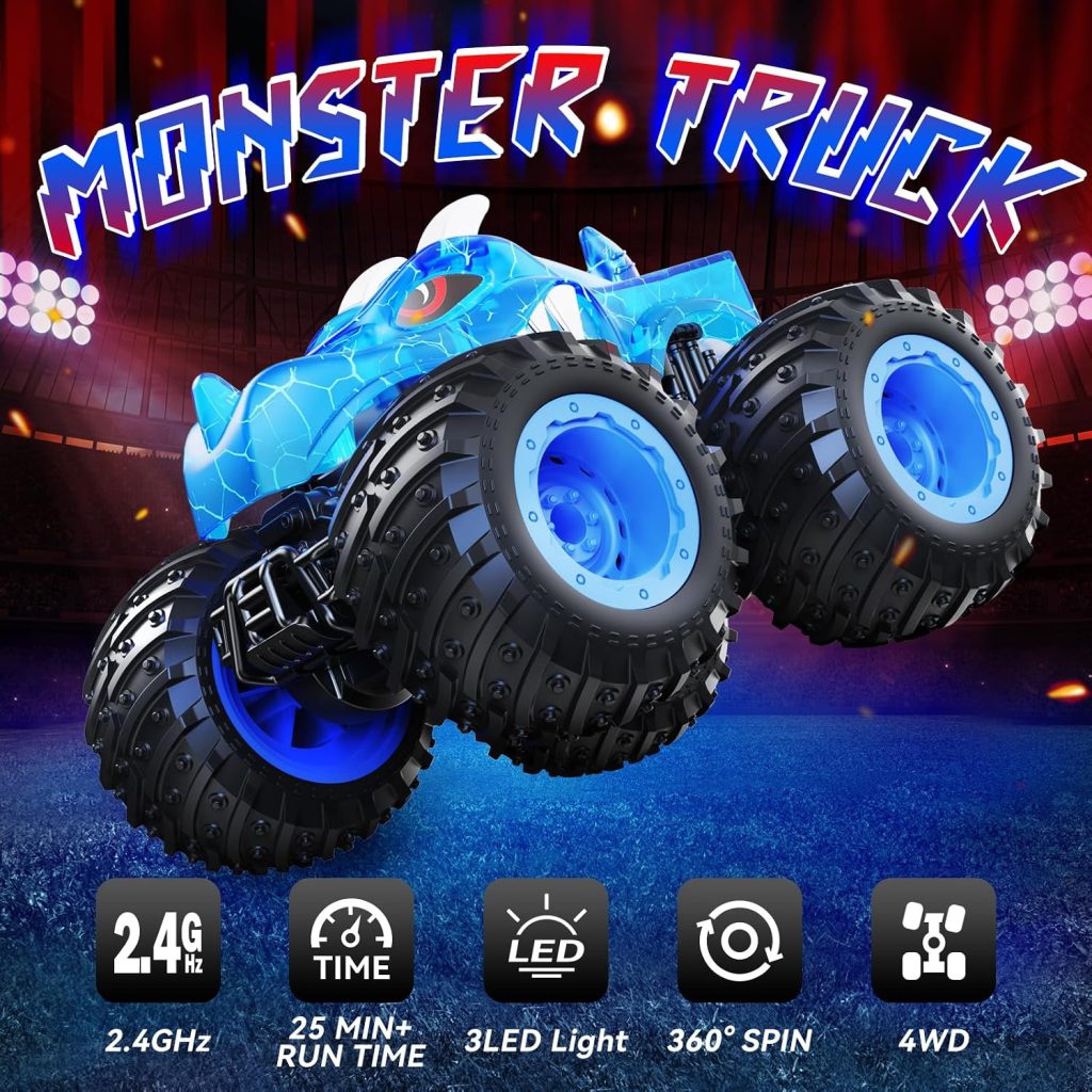 Remote Control Car, 2.4GHz Monster Trucks Toys with Light Spray, Birthday Gift for Kids 3 4 5 6 7 8, All Terrain RC Cars, Toys for Boys Girls 3+ Year Old