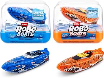 Robo Alive Robo Boats, Tiger Shark & Robo Shark Boat, 2 Pack, by ZURU Water Activated Boat Toy, (Amazon Exclusive)