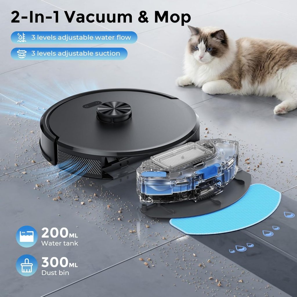 Robot Vacuum and Mop Combo, Self-Emptying, Up to 9-13 Weeks Self-Empty