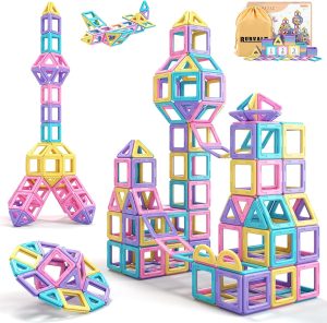 Rurvale Toddler Girl Toys, Magnetic Tiles 44pcs, Birthday Gifts Ideas for Girls Toys Age 3 4 5, Magnetic Blocks, Magnet STEM Montessori Toddler Kids Christmas Toy Gifts for 3 4 5 6 7 Year Old Girls