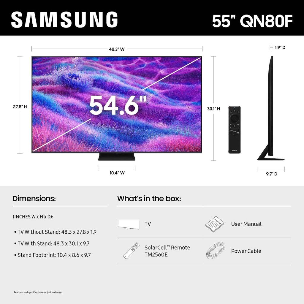 Samsung 55-Inch Class Neo QLED 4K QN80F Series, Vision AI, Mini LED Smart TV (2025 Model, 55QN80F) Neo Quantum HDR, Object Tracking Sound Lite w/Dolby Atmos, NQ4 AI Gen2 Processor, Alexa Built-in
