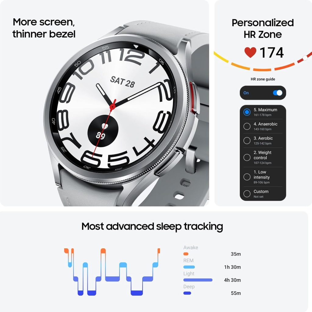 Samsung Galaxy Watch 6 Classic 47mm Bluetooth Smartwatch, Rotating Bezel, Fitness Tracker, Personalized HR Zones, Advanced Sleep Coaching, Heart Monitor, BIA Sensor,Health Insights,US,Version,Silver
