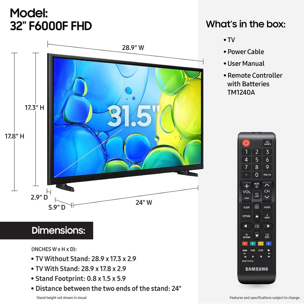Samsung UN32F6000FFXZA 32 Inch FHD Smart TV with Mega Contrast with a 3 Year Amber Protection Plan (2025)