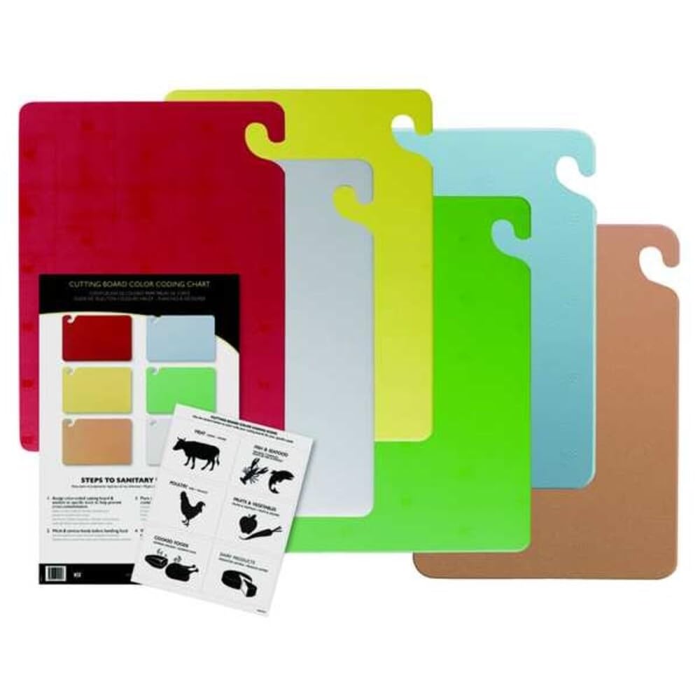 San Jamar Cut ‘N Carry 4 Cutting Board System, Plastic Board for Chopping Food in Home and Commercial Kitchen, 12″ x 18″, 4 Count