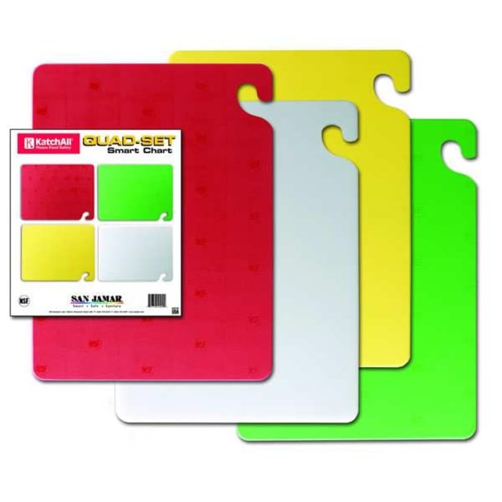 San Jamar Cut ‘N Carry 4 Cutting Board System, Plastic Board for Chopping Food in Home and Commercial Kitchen, 12″ x 18″, 4 Count