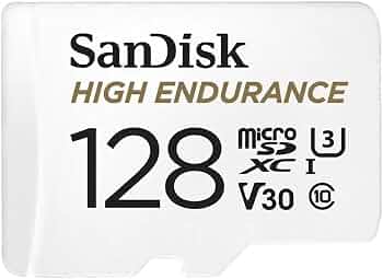 SANDISK 128GB High Endurance Video microSDXC Card with Adapter for dash cam and home monitoring systems – C10, U3, V30, 4K UHD, Micro SD Card – SDSQQNR-128G-GN6IA