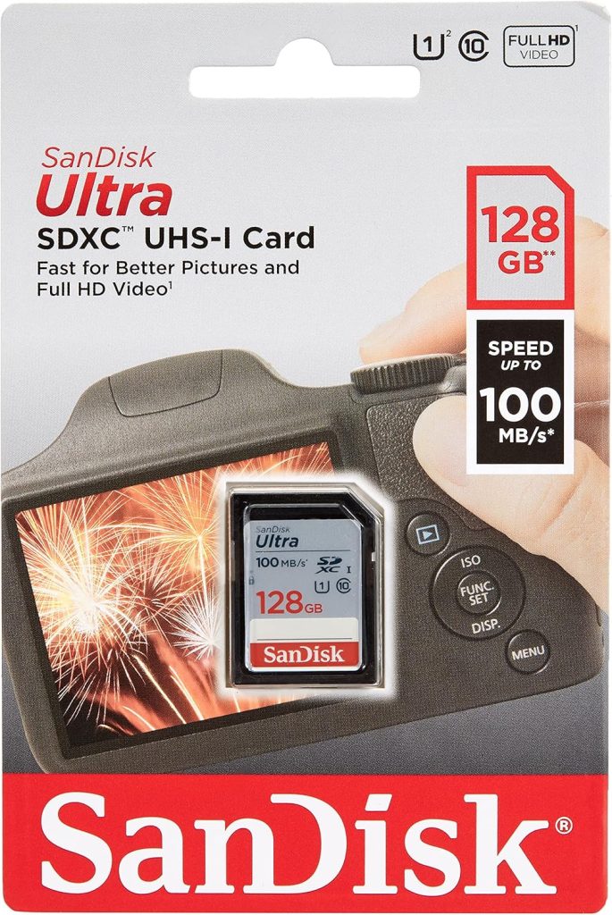 SanDisk 128GB Ultra SDXC UHS-I Memory Card – 100MB/s, C10, U1, Full HD, SD Card – SDSDUNR-128G-GN6IN