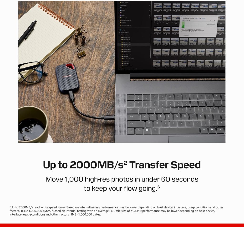SANDISK 1TB Extreme Portable SSD, Up to 2000MB/s Transfer Speeds-New Model